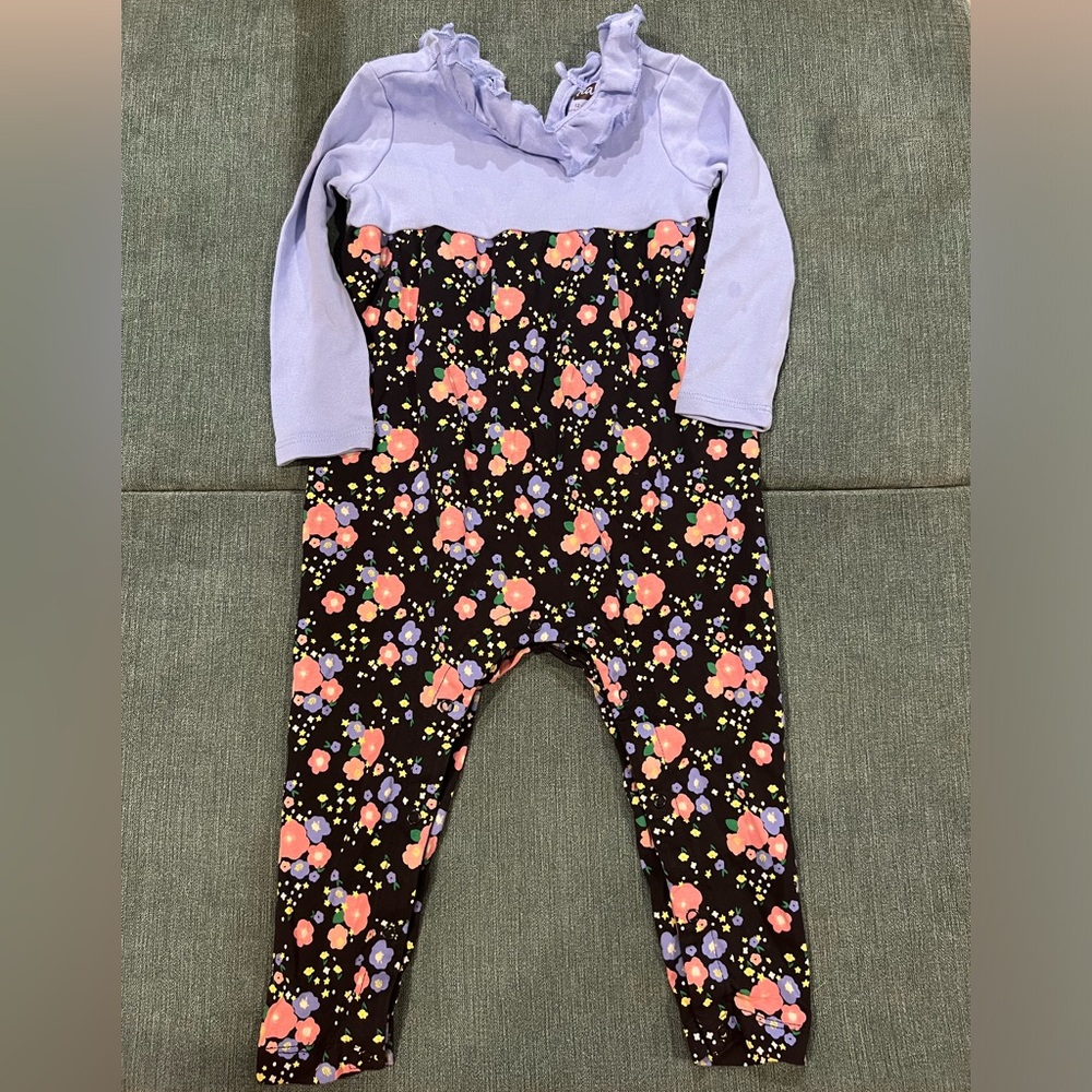 Tea Collection Purple and Black Floral Kids One Piece